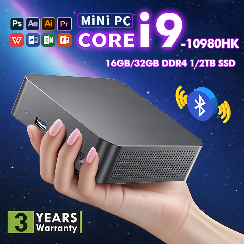 2026 NEW Core i9-10980HK Portable Mini PC Computer Windows 11 16GB/32GB DDR4 1/2TB SSD Gaming Computer WiFi 6 office Desktop