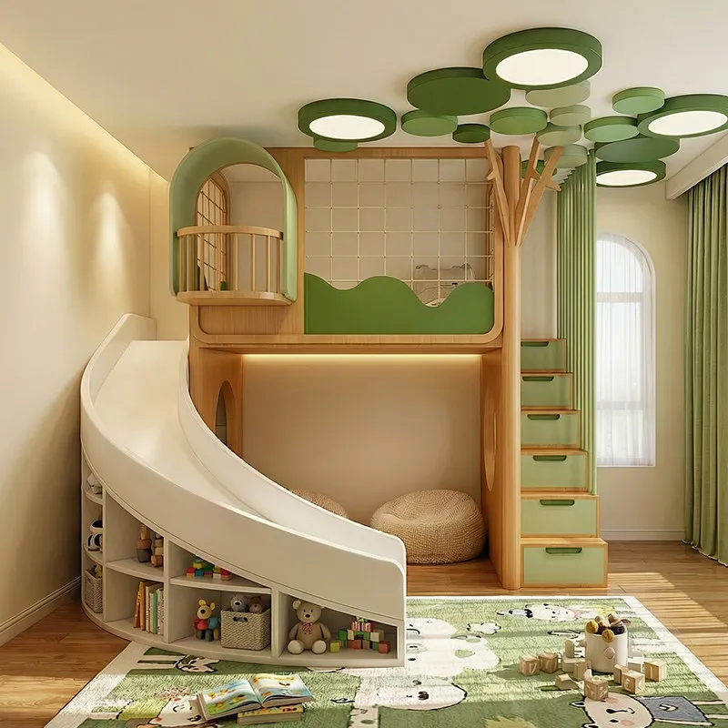 Solid wood children's room Tree house Under the bed Cabinet Multifunctional corner slide Children's room