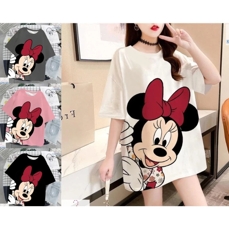 

Модная мужская футболка Disney Minnie Mickey Mouse из чистого хлопка, летняя новая мужская и женская парная повседневная уличная одежда большого размера