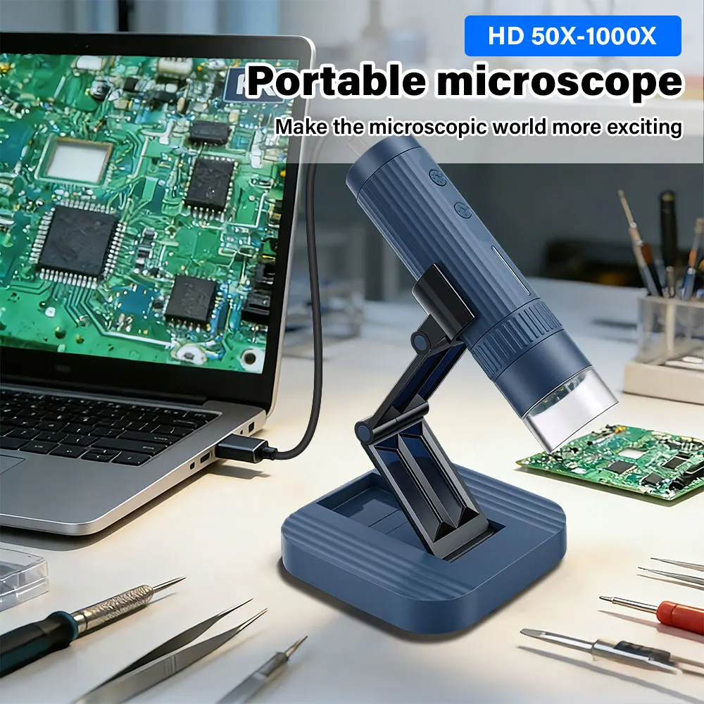 Inspection Camera Endoscope 1080P HD Microscope with Adjustable Stand with LED Lights 50x-1000x for Android Ios iPhone IPad