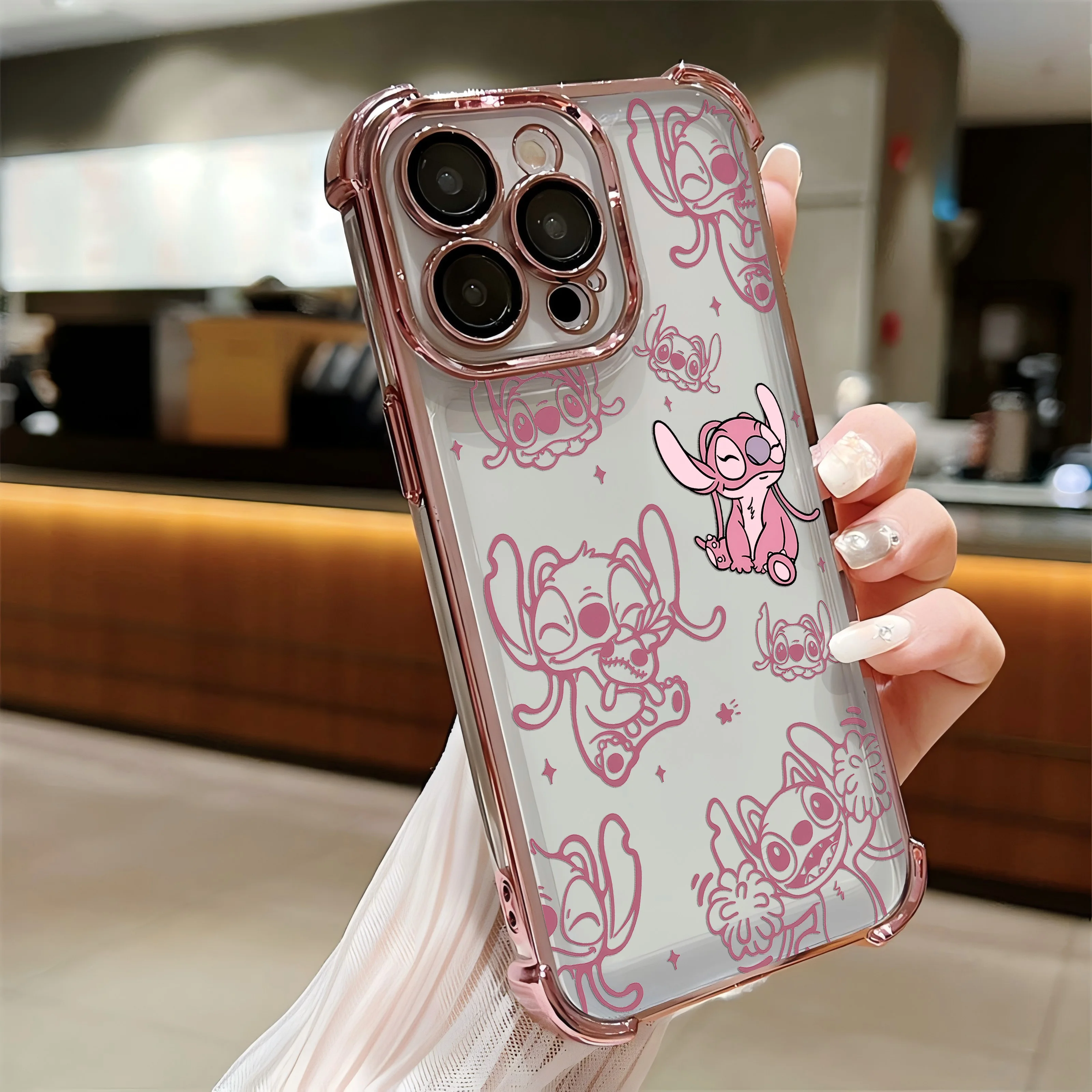 Luxury Disneies Stitch Angel Plating Case For Vivo Y77 Y38 Y36 Y50 Y28 Y27 Y17 V29e V27 V25 S15 5G Shockproof Anti-Fall Cover