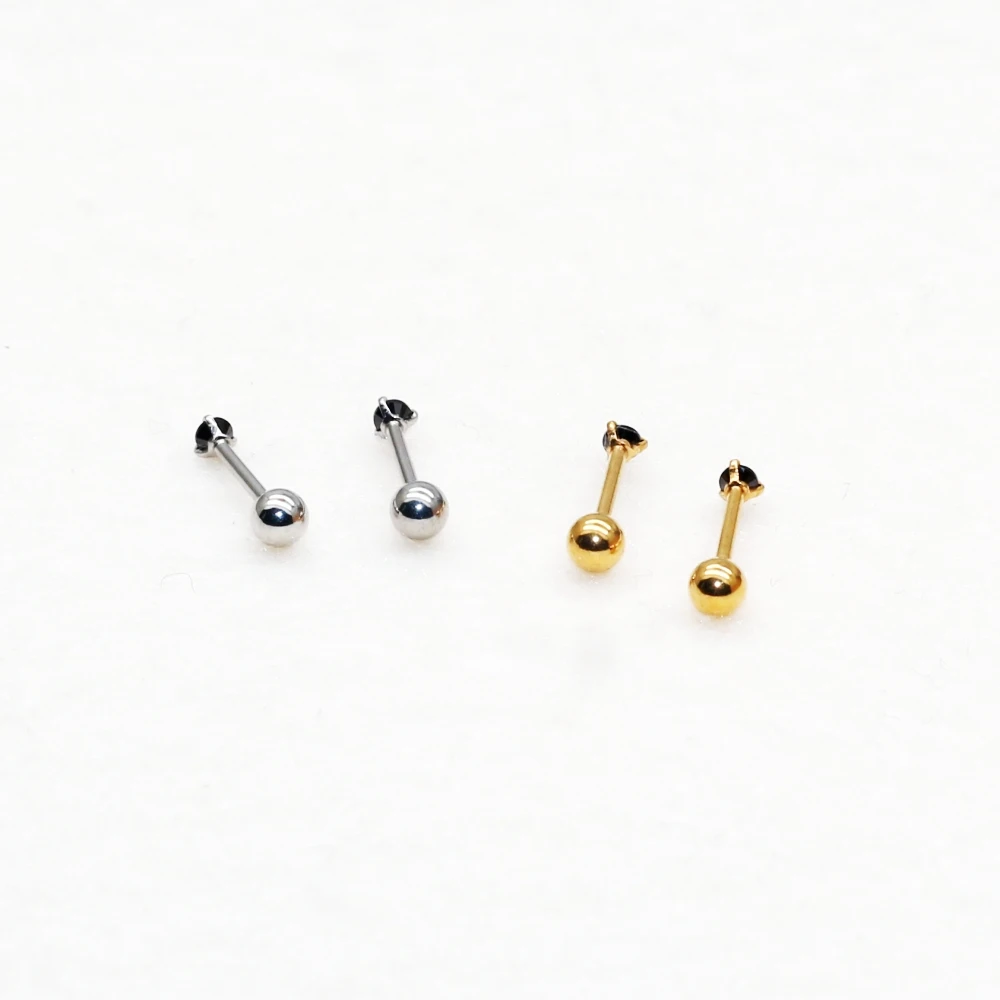 wStainless Steel AAA Zircons Stud Earrings Black Color 20G Screw Back For Men Women 2mm Delicate Fashion No Fade Allergy F