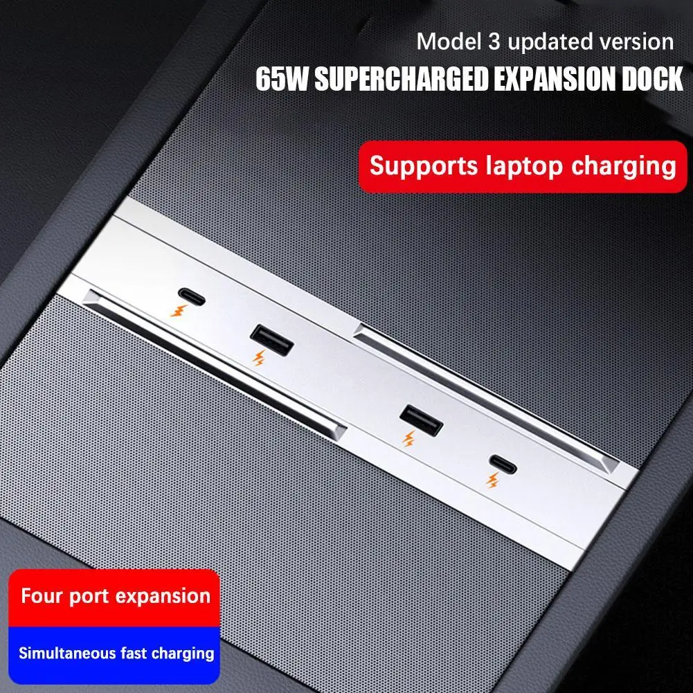 65W Expansion Dock For Tesla Model 3 Highland 2024 Central Control Charging Shunt USB HUB Accessories Extender Fast Intelligent