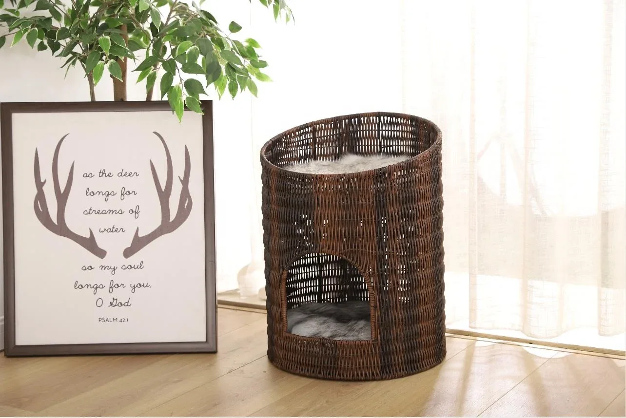 

-Modern Stylish Design Pet Furniture Washable Round Artificial Rattan Wicker House Cat Bed