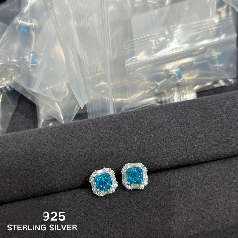 High Quality Hot Brand Anniversary Gifts Luxury Jewelry Earrings For Women Blue Zircon Wedding Sweet Cute Bow Stud Earring Pin