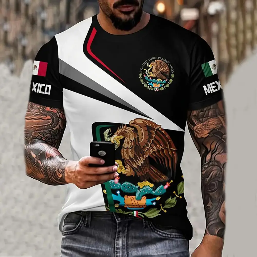 Mexiko T-Shirt für Männer Mode 3d Adler National flagge Druck muster Kurzarm übergroße T-Shirt Freizeit O-Ausschnitt T-Shirt Streetwear