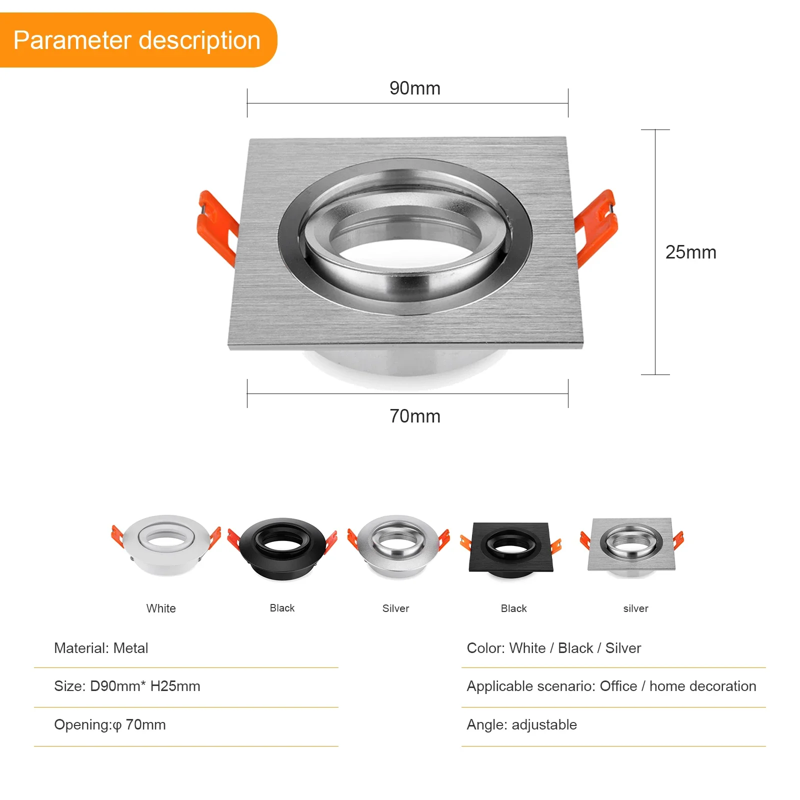 Aluminium Round Square GU10 MR16 Fixture Holders Recessed LED Ceiling Spotlight Frame Adjustable Spot Light Light Bases Fitting