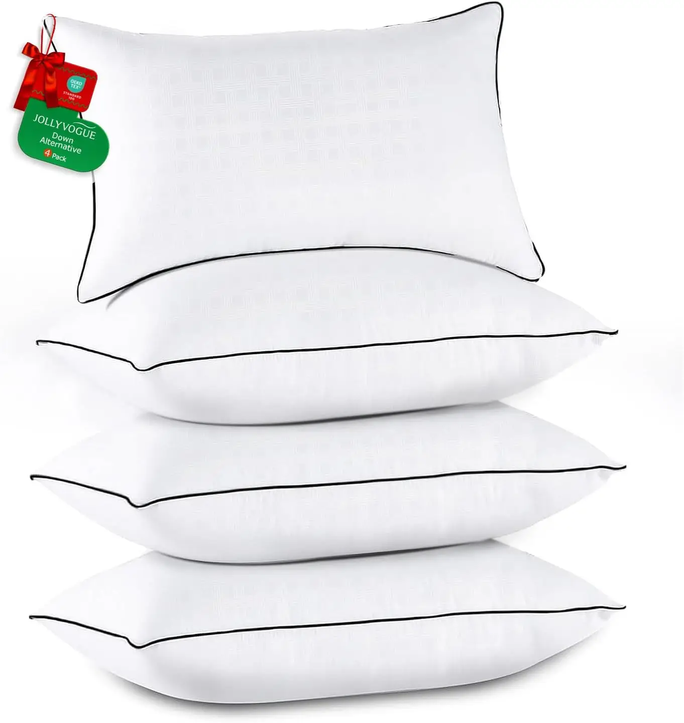 

Standard Size Set of 4 Bed Pillows for Sleeping, Hotel Quality with Soft Supportive Oeko-Tex Certified Down Alternative Filling