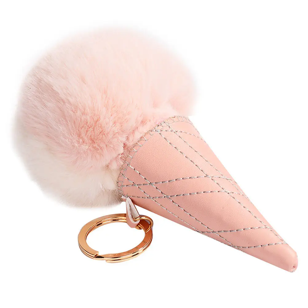 

Брелок для ключей в форме мороженого с помпоном, милый декоративный подвес для сумки и автомобильных ключей, очаровательный кулон в форме мороженого, подарок