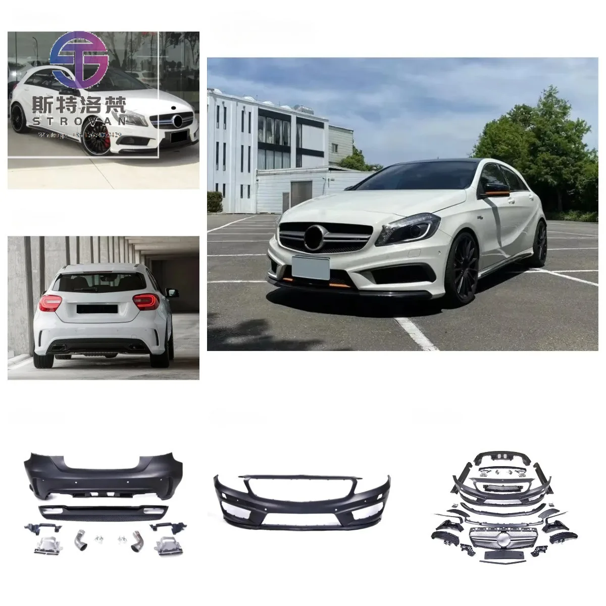 

For A180 A200 A250 A260 W176 to A45 Style Body Kit Front Rear Bumper Body Parts a Class W176 to A45 Body Kit 2014-2016 Auto Part