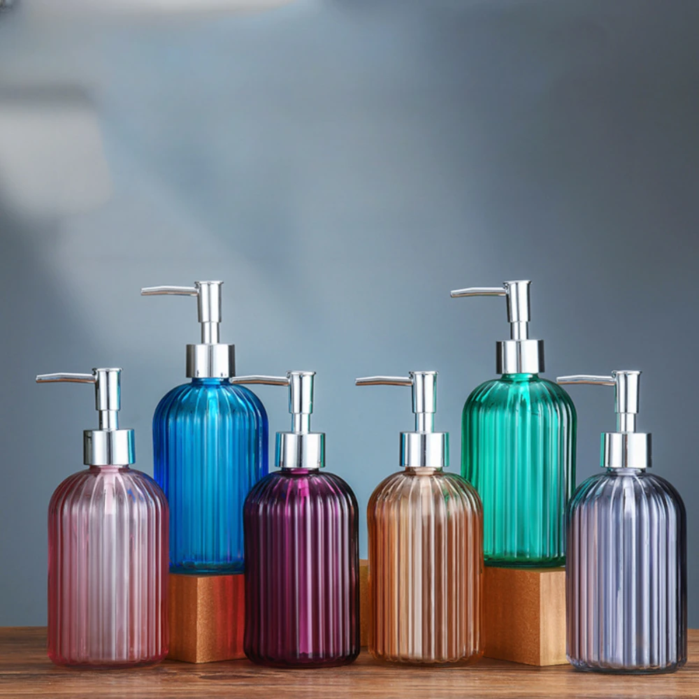 1pc Transparent Glass Soap Dispenser, 400ml Countertop Lotion Bottle With Pump, Bathroom Lotion Liquid Soap Dispenser, Refillabl