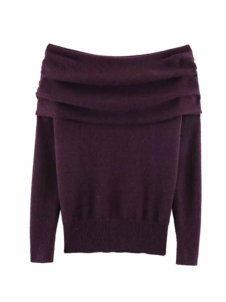 HH Woman Winter Fashion Versatile Long Sleeves Off The Shoulders Elegant Knitted Pullover Female Casual Keep Warm Knitted Tops