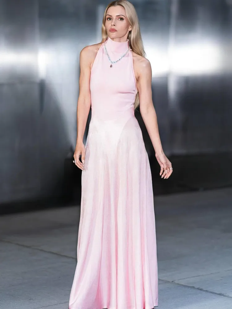 New Women Luxury Celebrity Sexy Tank Pink Maxi Long Summer Skirt Set 2024 Elegant Evening Club Party Outfits