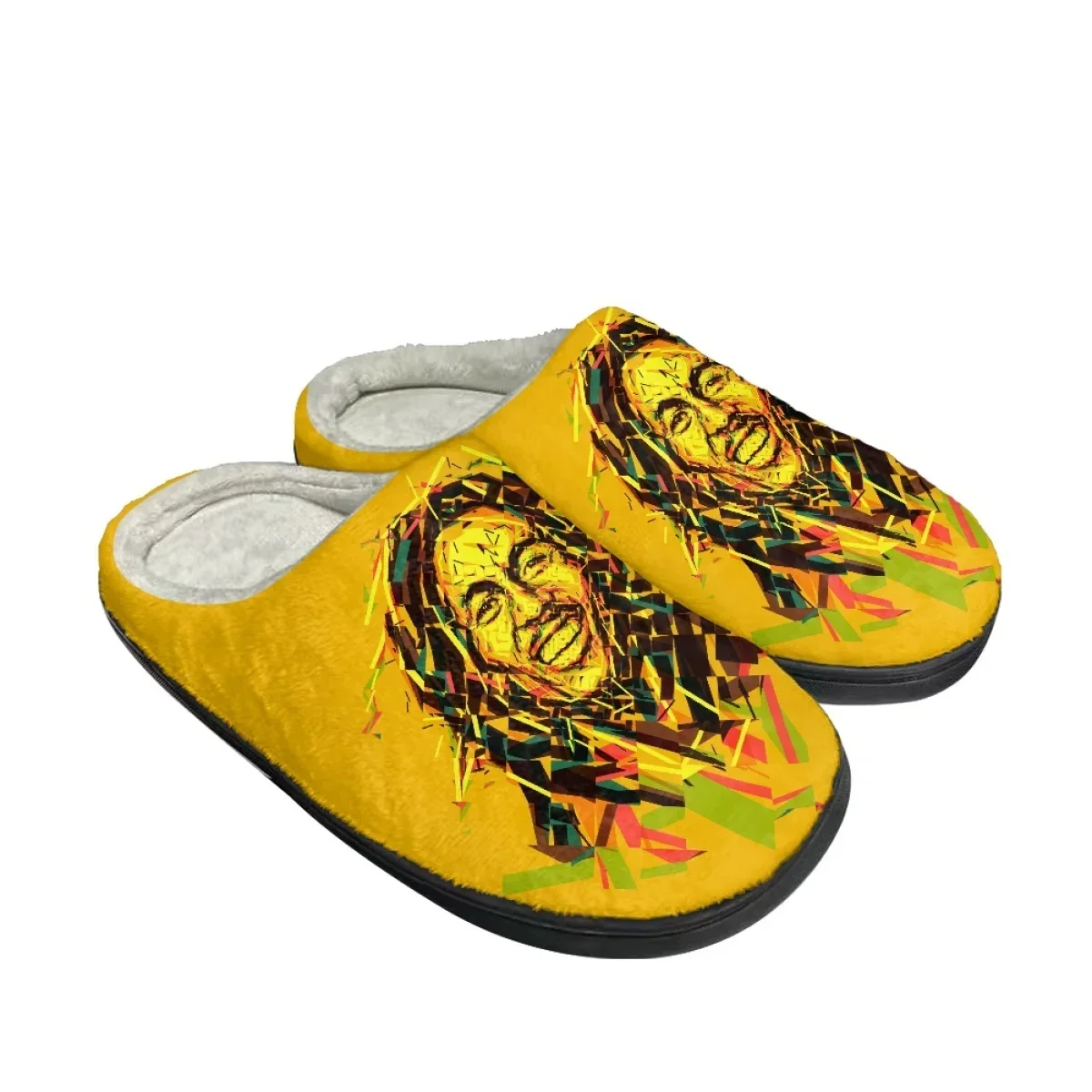 Bob Marley Reggae Music Winter Warm Cotton Slippers for Men Wear-Resistant Non-Slip Indoor Slides Couple Classic Comfy Footwear