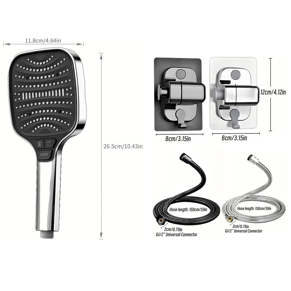 8 가지 모드 터보 가압 샤워 헤드 12cm 대형 패널 절수 샤워 헤드 방폭형 두꺼운 AB... - 5
