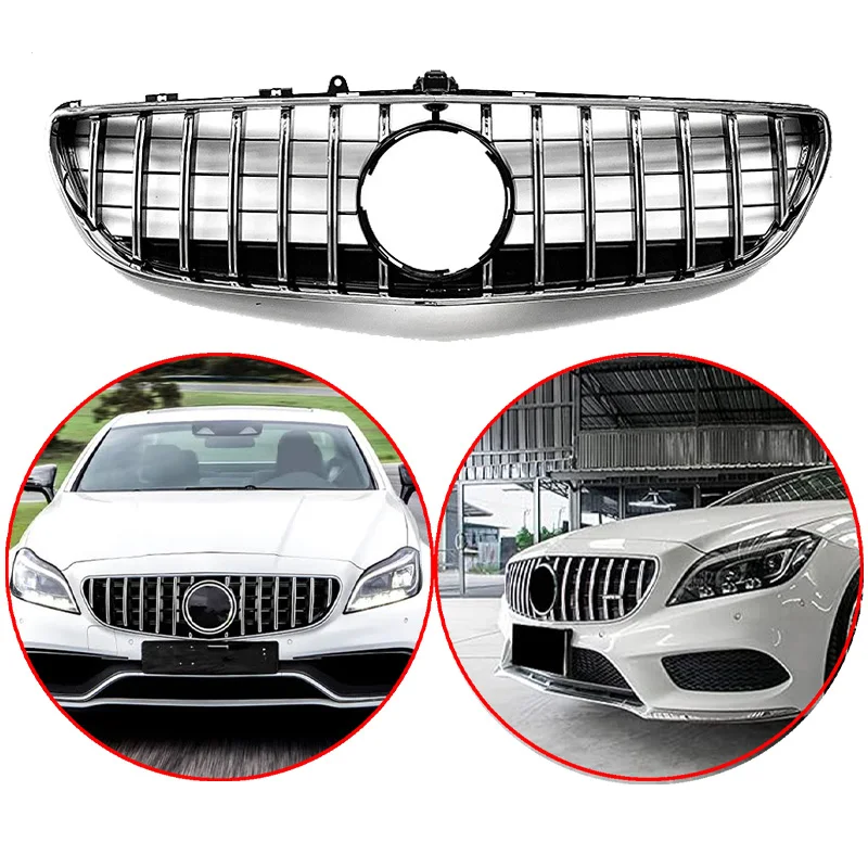 For Mercedes Benz W218 CLS 63 Grill 2015-2018 High Quality ABS Silvery Gril Car Front Bumper Racing Grill  Body Kit Black