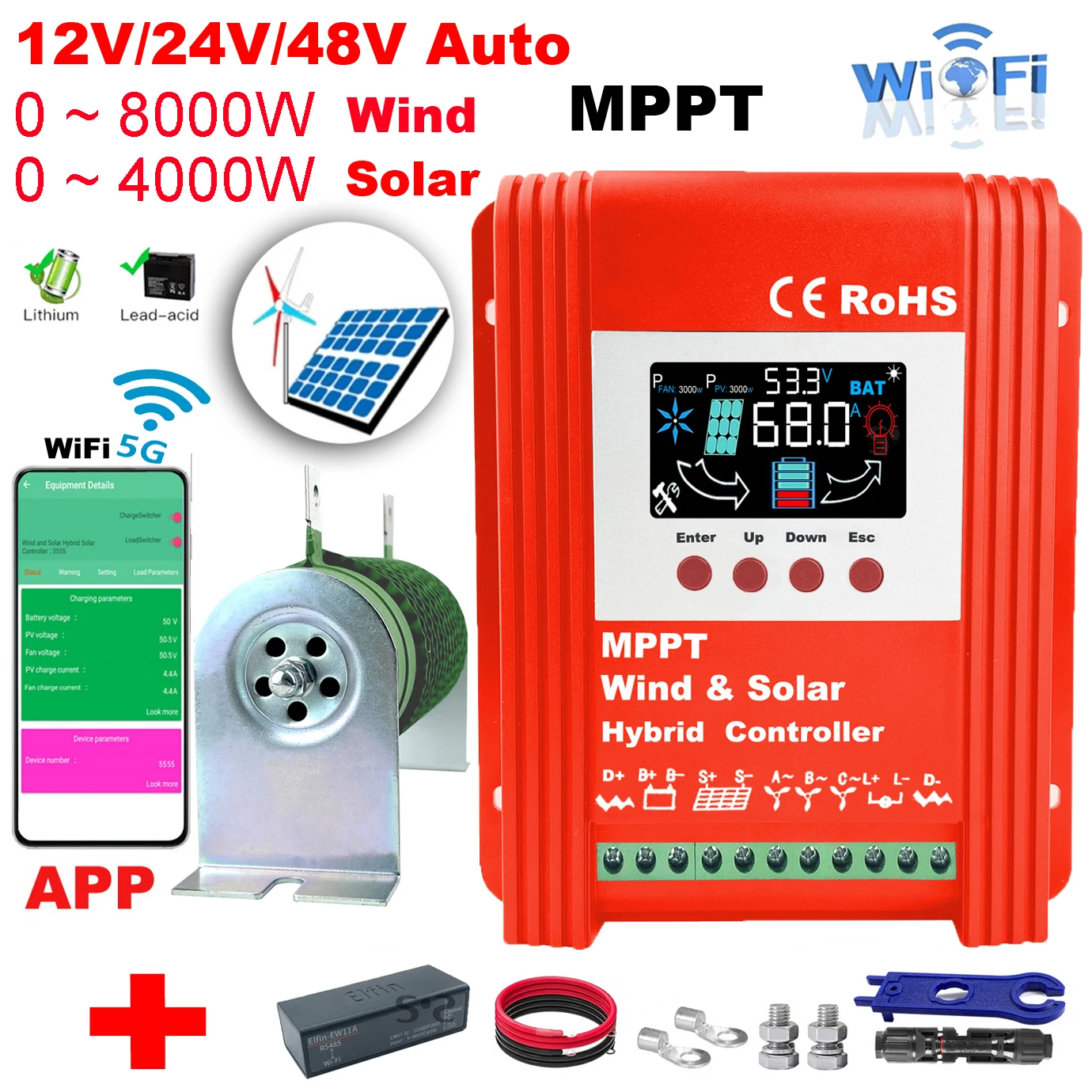 

4000W 6KW Hybrid Controller 12V 24V 48V Automatic Identification, Can Connected Wind Turbines, PV, Batteries, Shipped From CHINA