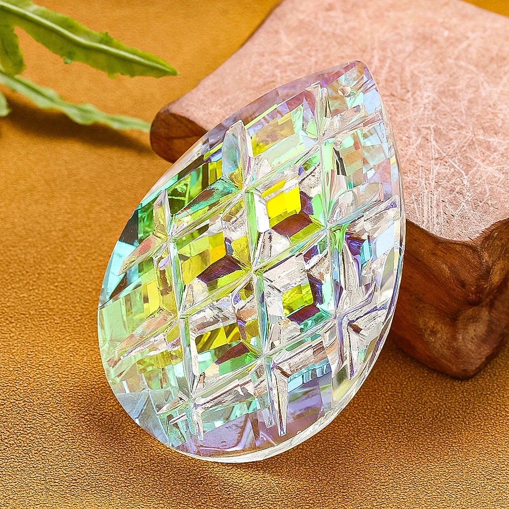 Waterdrop Grid Crystal Suncatcher Glass Prism Window Hanging Decor Rainbow Maker Chandelier Lamp Parts Replacement Pendant