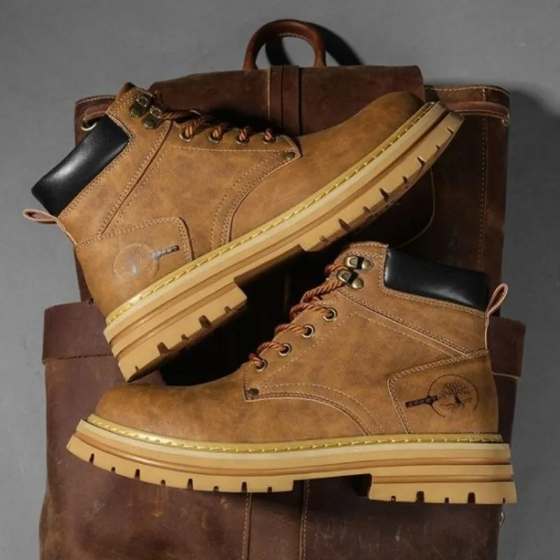 Botines de moda de verano para hombre, botas de cuero con plataforma cómodas 2025, botas de trabajo antideslizantes para hombre, botas altas para motocicleta