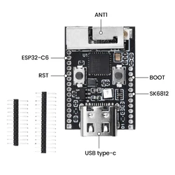 Type-C ESP32 C6 Development Board with Crystal Oscillator RGB LED 4MB FLASH Low Power RISC-V 32-Bit ESP32-C6 N4 BT Wifi Module