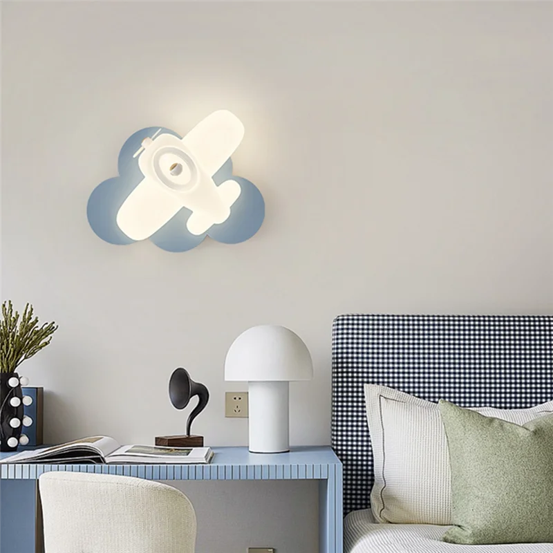 AT05-Children' S Room LED Wall Light Romantic Airplane Wall Lamp Baby Girl Bedroom Bedside Lamps Aircraft Nursery Room Kids C