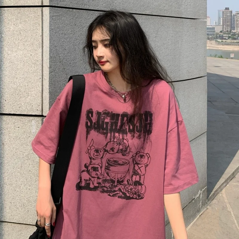 

Short Sleeve T-shirt Women's 2023 New Summer Korean Design Cartoon Letters Print Ins Fashion T-shirt Oversize Loose Top