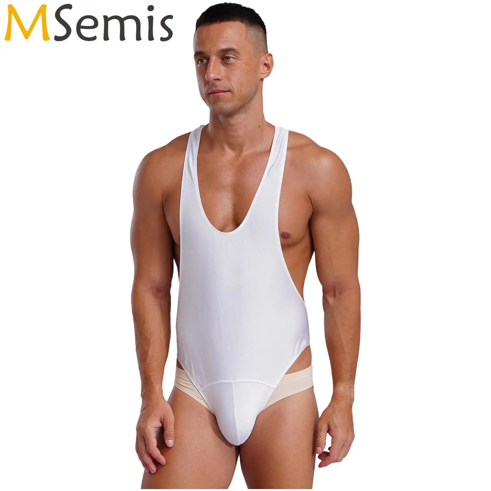 Swimwear Mens Bodysuit Swimsuits Scoop Neck Sleeveless Y-back Bulge Pouch Gymnastics Leotard Singlets Jumpsuit Bathing Suit