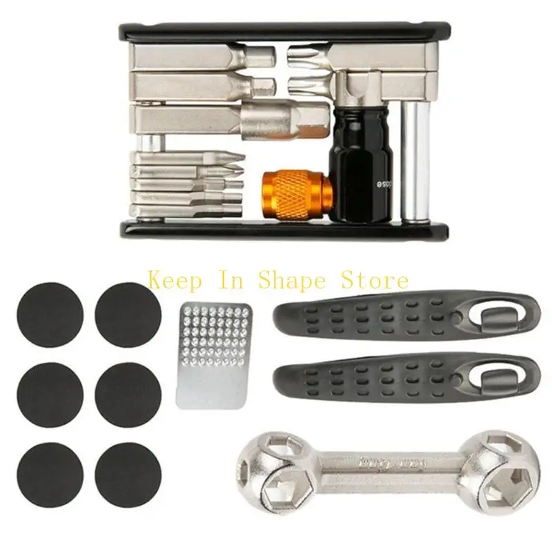 U1JC Portable Bike Tire Repairs Tool Set MultiFunctional Puncture Maintenances Tool Bicycles Fix Tire Tool Set with Bag