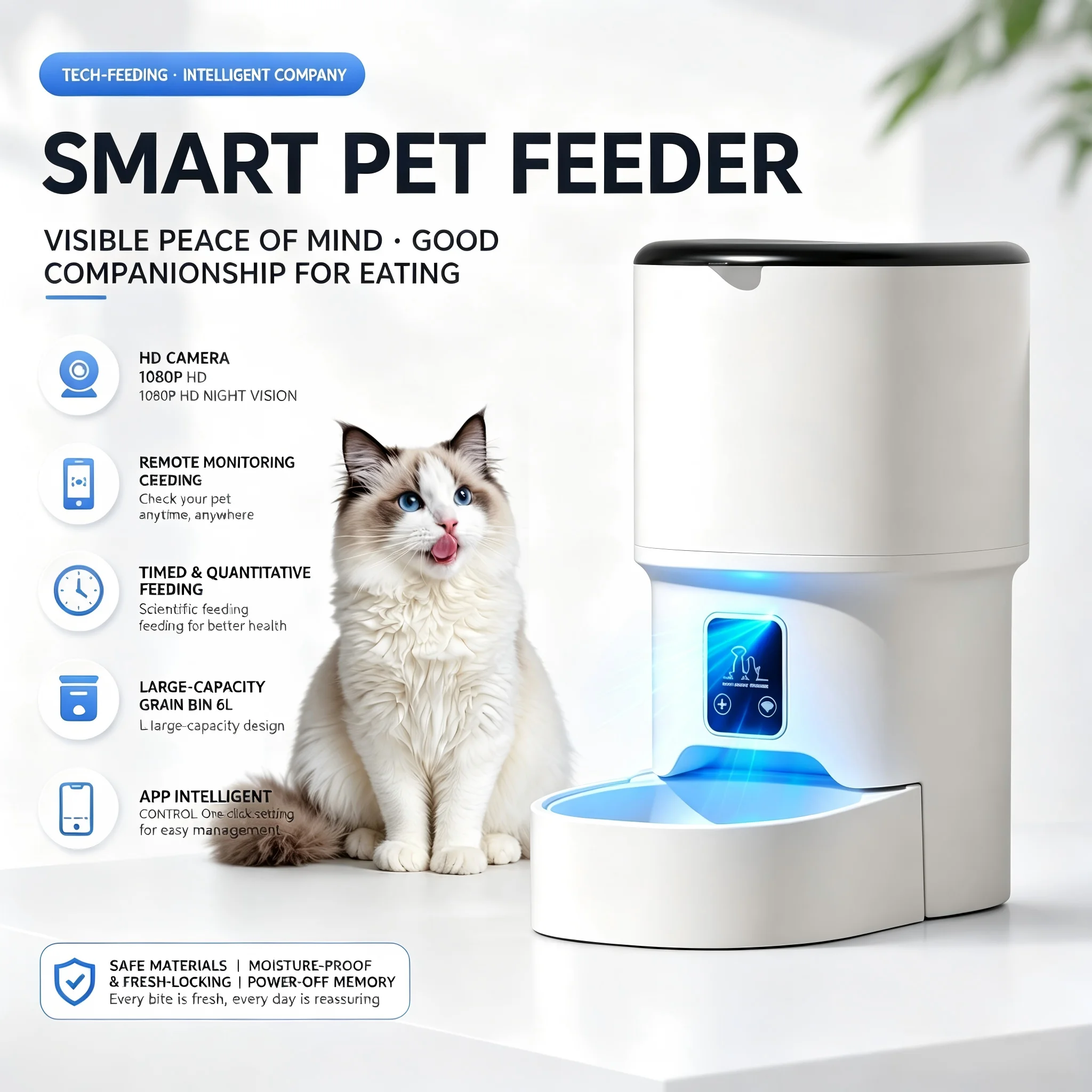 WiFi Pet Automatic Feeder With HD Camera Real Time Video View  Intercom Timed Remote Control Smart Dog Cat Feeding Dispenser