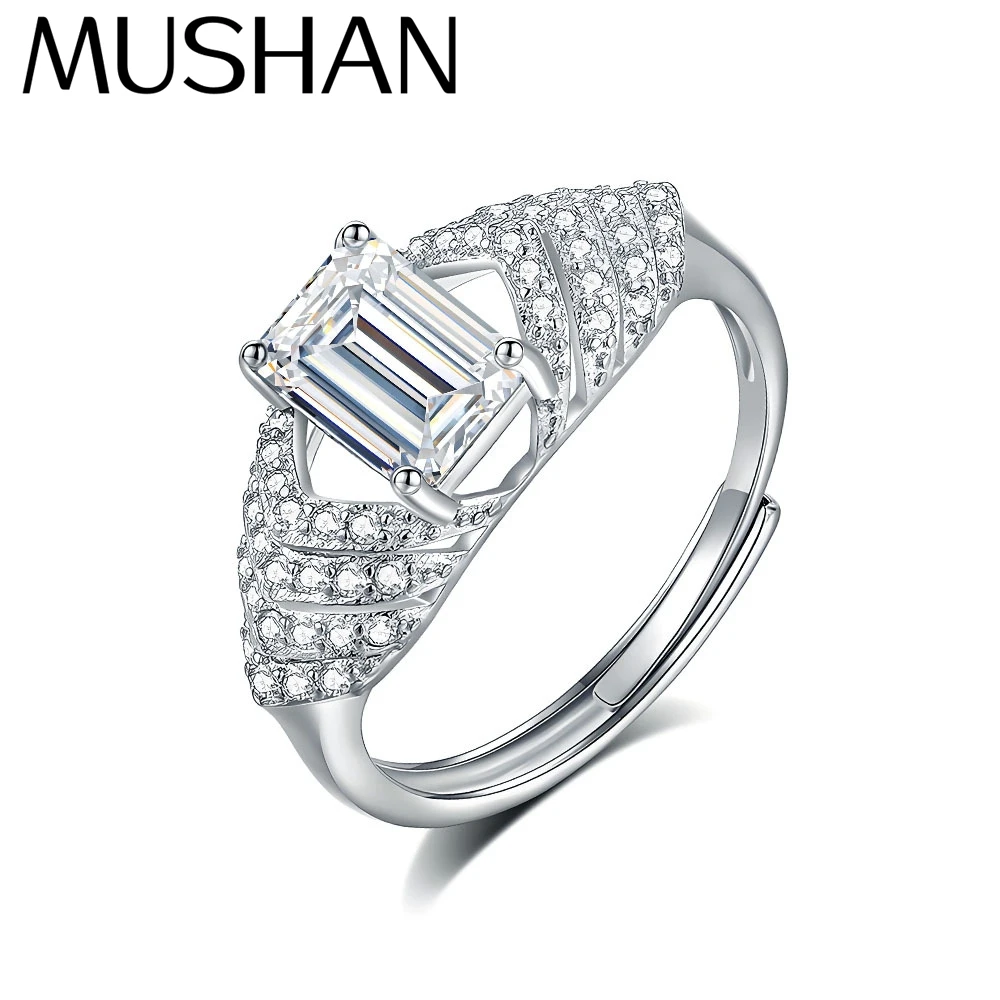 

MuShan Luxury Jewelry 925 Sterling Silver Ring Round Moissanite Party Ring for Her 18K Gold Plated MST Patent Fine Rings