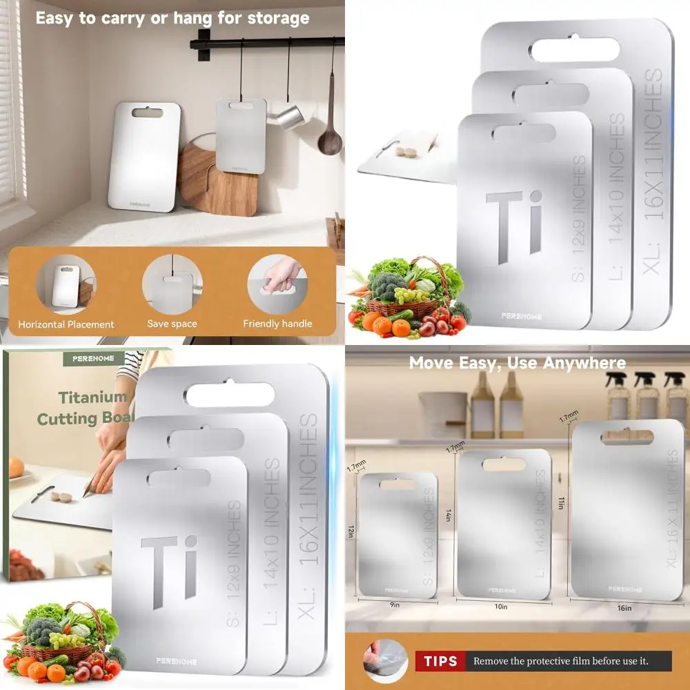 

Кухонные титановые двусторонние разделочные доски с ручками, пищевой класс, можно мыть в посудомоечной машине, идеально подходят для мяса, фруктов и овощей,