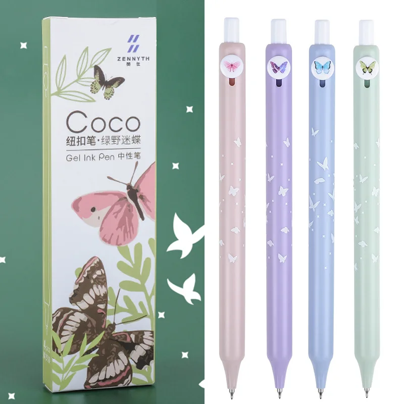 4PCS/Set Butterfly Series Button Gel Pen Cute Gel Ink Pen Quick Drying Writting Pen For Student High Quality Pen Office Supplies