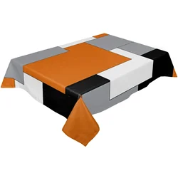 Orange Black Patchwork Abstract Art Waterproof Tablecloth Luxury Home Decor Rectangular Dining TableCloth Kitchen Party Decor