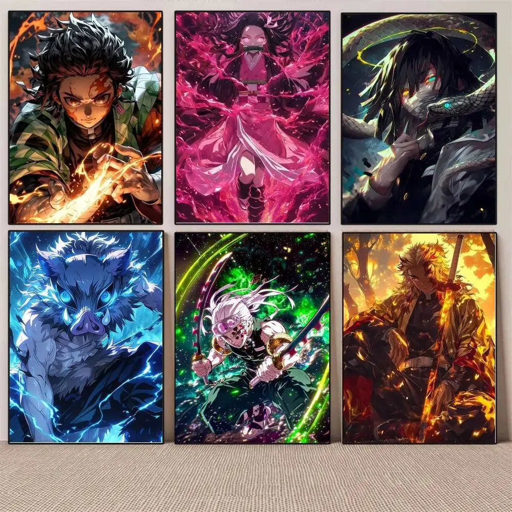 1PC Anime Demon Slayer Classic poster Self-adhesive Art Waterproof Paper Sticker Coffee House Bar Room Wall Decor