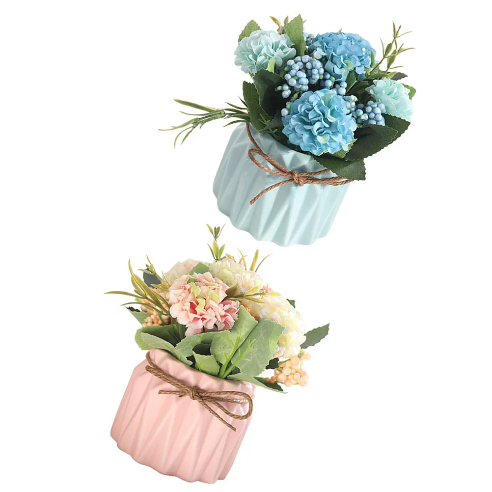 

2Pcs Lifelike Artificial Potted Flower Bonsai Simulation Green Plant Desktop Decor for Living Room Office Bedroom Kitchen
