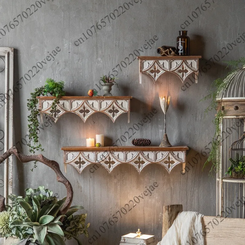 Retro American Country Old Carved Wall Wall Hanging Shelves Hotel Creative Decoration Characteristic Floating Shelves for Wall