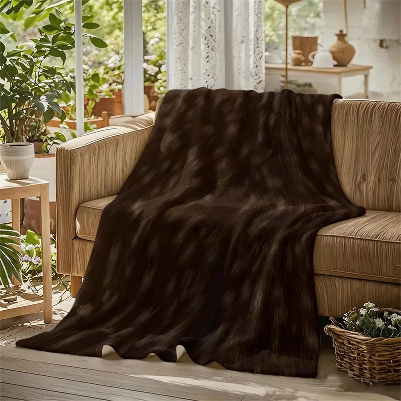 Deer Skin Brown Texture Flannel Blanket Perfect for Sofa Office Bed Travel Sleep Read Relax Camping Four Season Use