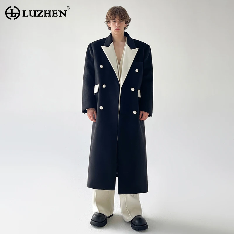 

LUZHEN 2025 New Color Contrast Design Double Breasted Knee-length Windbreaker Coat Men's Trendy Handsome Elegant Trench JY5354