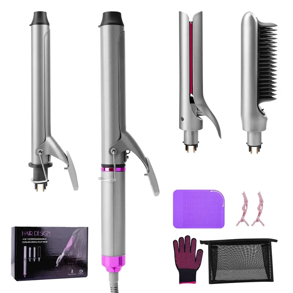 Multifunctional 4 in 1 Curling Wand Set Tourmaline Ceramic Tubes Comb Clamps Straightening 30S Heat-up Time 392℉ Temperature