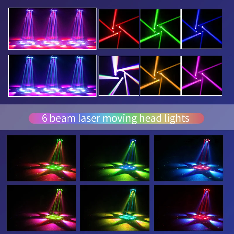 DMX 10X10W 6 Head Moving Head Beam Light RGB Laser Strobe Light DMX Stage Light RGB Beam Light Rotating Disco Party Bar