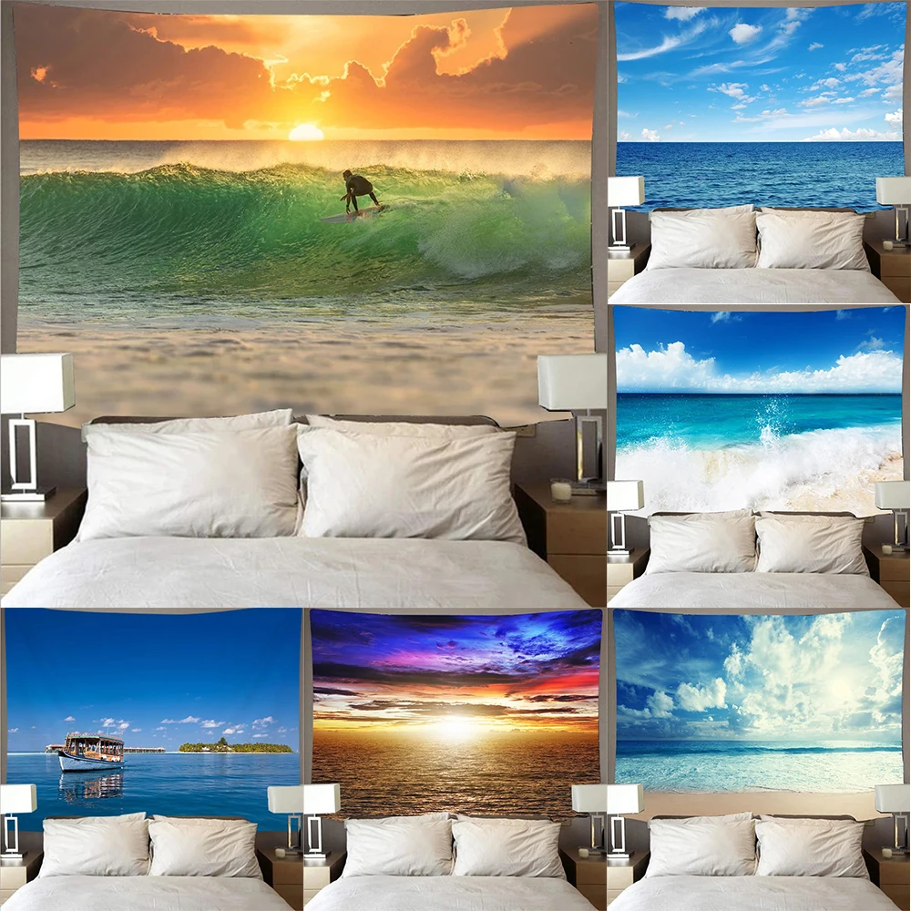 Mountain and lake tapestry natural scenery printed pattern hanging cloth home decoration living room qiang