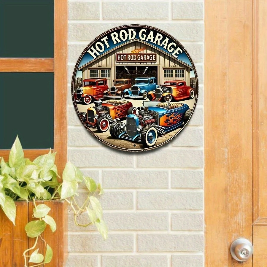 1PCS 2D Retro Racing American Style Wooden Round Disc Furniture Suspension Wall Decoration Farm Car Club Shooting Background