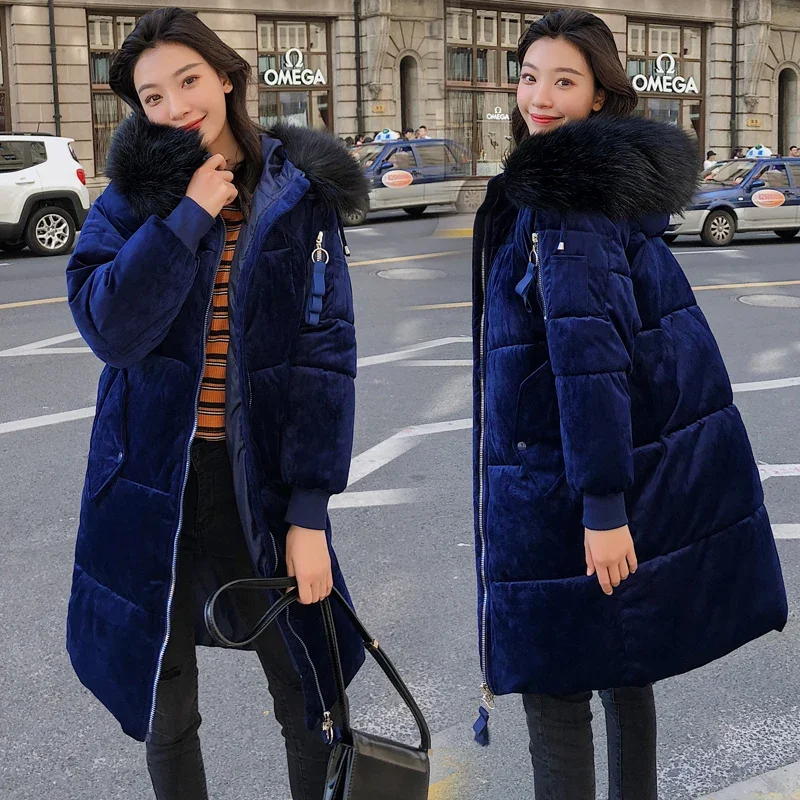 Winter Women\'s Clothing New Fashion Long Parka Feminine Coat Velvet Female Winter Jacket Parka Woman Fur Collar Coat