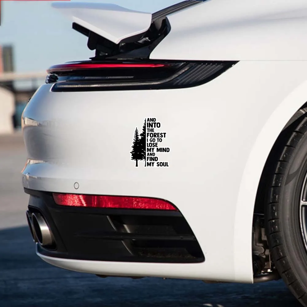 قطعة واحدة من ملصقات السيارات المصنوعة من الفينيل "Into the Woods، I Go To Lose My Mind and Find My Soul" من NOK - إكسسوارات متينة للديكور التلقائي والديكور اليومي