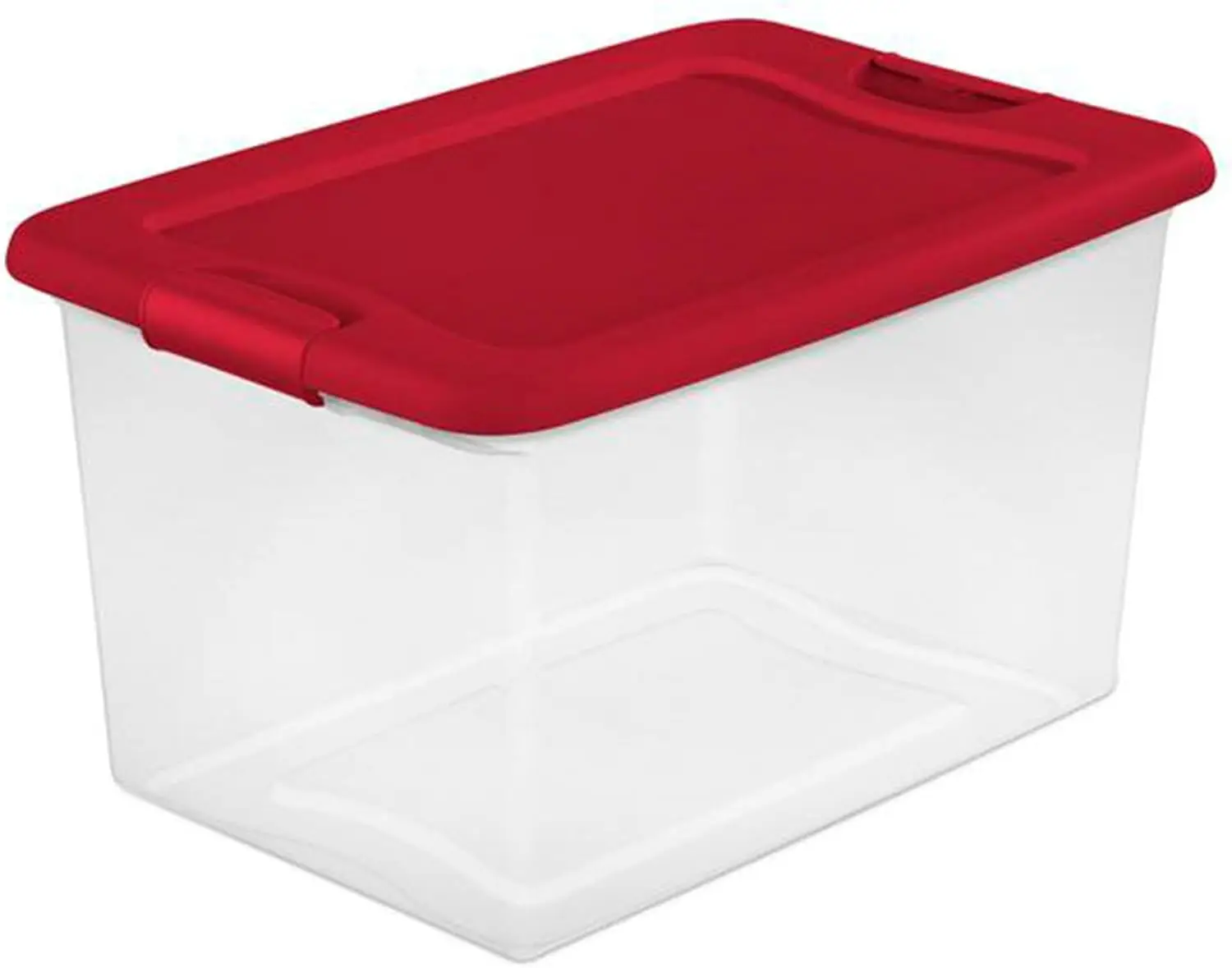 

Sterilite 64 Qt Latching Storage Box Stackable Bin with Latch Lid Organize Holiday Decor in Closet Clear Base Red Lid 6-Pack