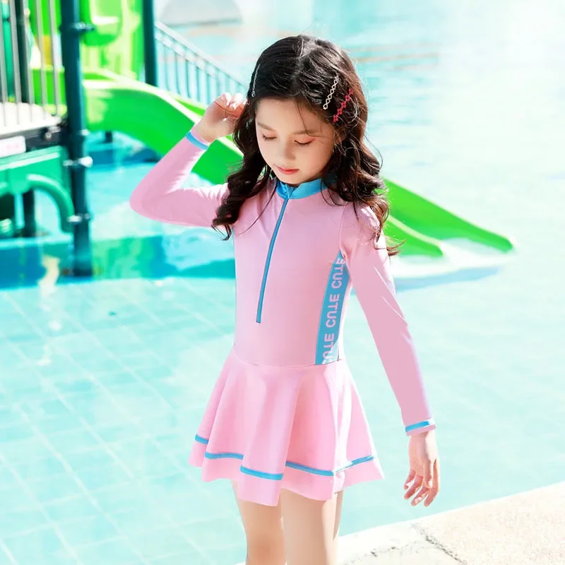 Girls Swimsuit One-piece Swimwear Bikini UPF50+ Print Baby Long Sleeve Kids Infant Beach Bathing Swimming suit for children