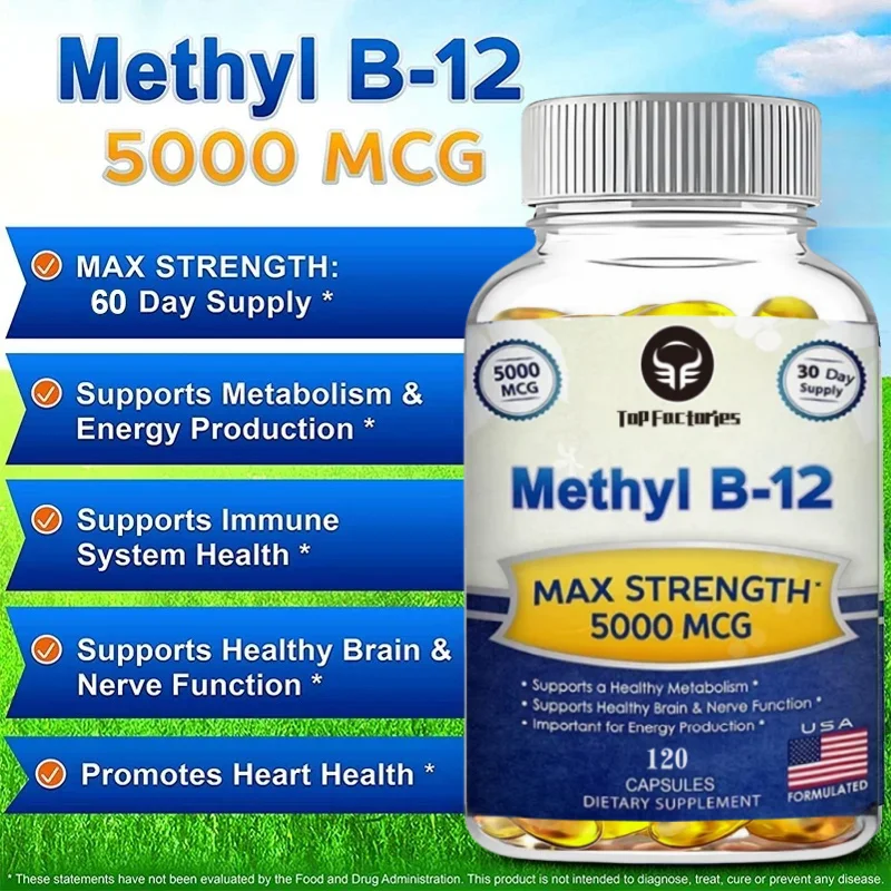 Top Factories Vitamin B12 5000mcg, Normal Energy Production And Metabolism, Immune System Support, Raspberry