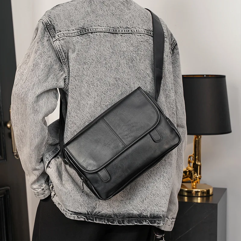 GOYN Vintage Men's Bags Large Capacity Dual Layer Messenger Bag Lightweight Crossbody Shoulder Bags Satchel Sling Square Bag