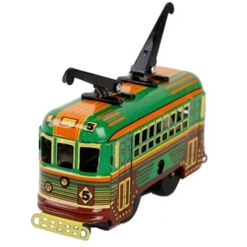 [مضحك] مجموعة الكبار الرجعية لعبة هزازة معدن القصدير تتحرك حافلة الترام نموذج سيارة الميكانيكية عقارب الساعة لعبة أرقام نموذج الاطفال هدية