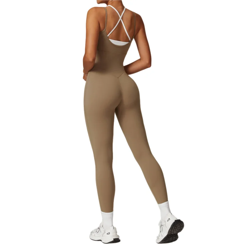 Backless Color-blocking Suspenders Yoga Jumpsuit Legging Bra Set Women for Gym Sportswear Fitness One Piece Sport Workout Suit